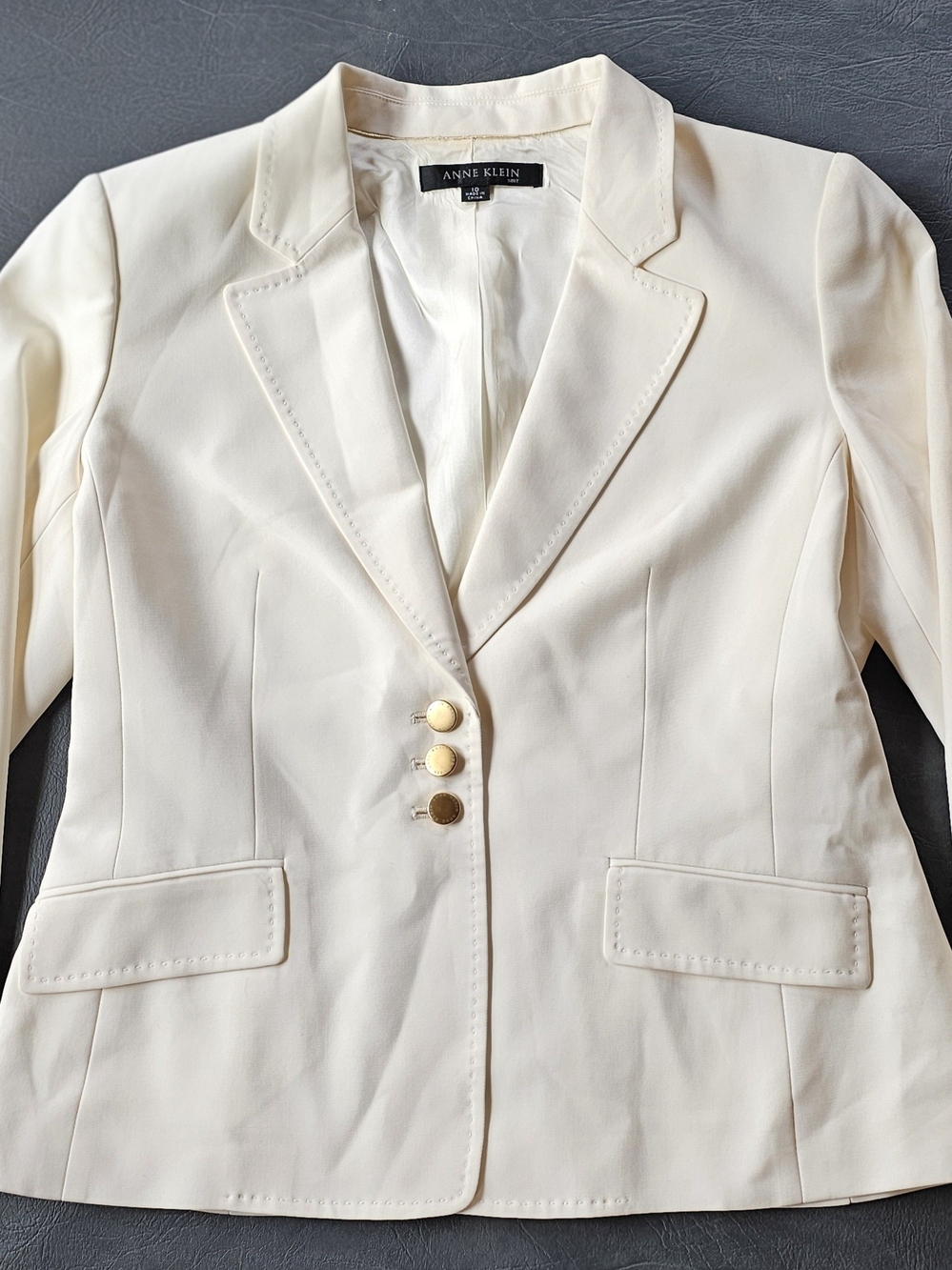 Anne Klein Size 10 Cream Ivory 3-Button Blazer Jacket
